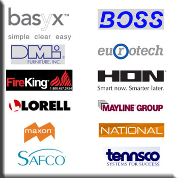 Basyx Office Furniture, Boss Office Furniture, DMI Office Furniture, Eurotech Office Furniture, FireKing Fire Resistent Filing Cabinets, HON Office Furniture, Lorell Office Furniture, Mayline Office Furniture, Maxon Office Furniture, National Office Furniture, Safco Office Furniture, Tennsco Office Cubicle Systems